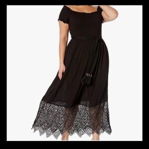 City Chic Black Off-Shoulder Maxi Dress with Lace Hem